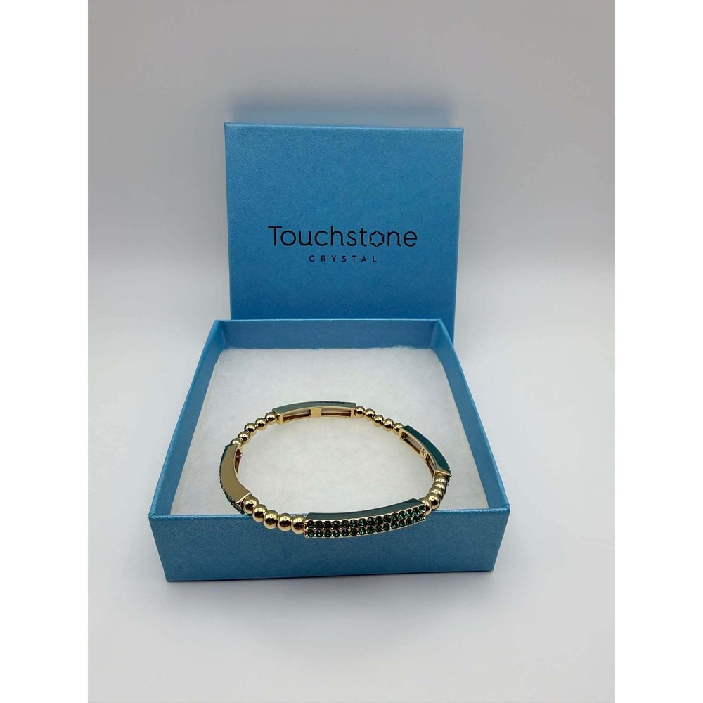 Touchstone Crystal by Swarovski Gold Plated Green Emerald Final Stretch Bracelet